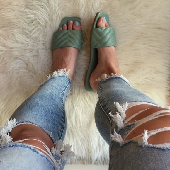 Sea Foam Quilted Square Toe Sandals - Picture 12 of 16